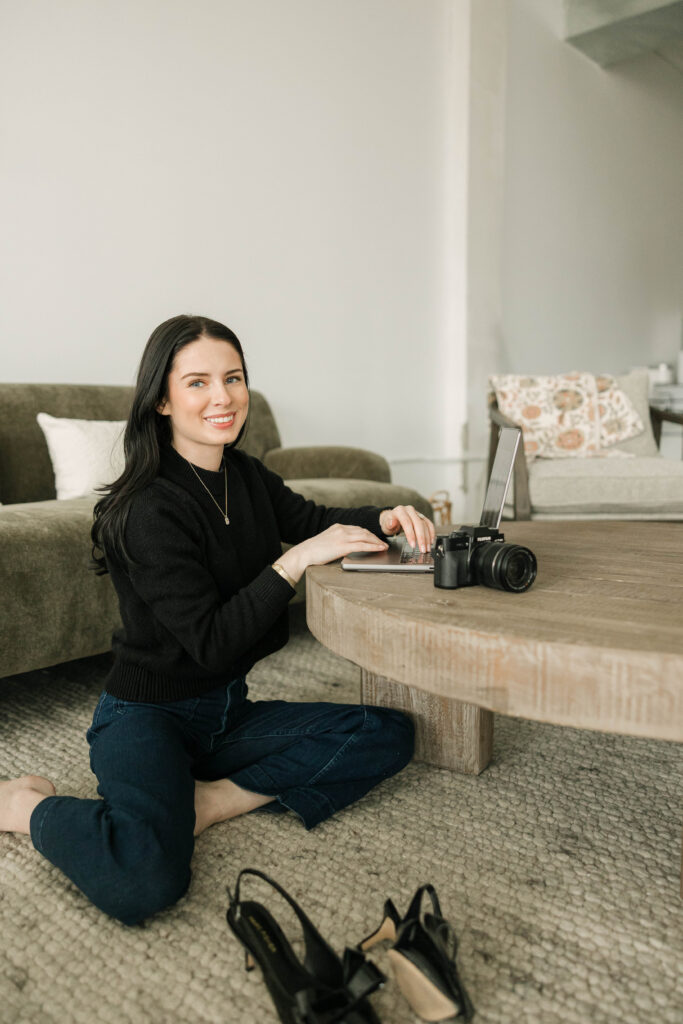 Professional branding photo of Alexia Rodriquez wearing neutral tones during a Milwaukee brand session