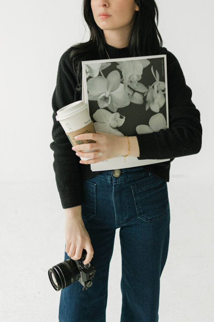 Studio brand session showing photographer Alexia Rodriquez in an editorial pose