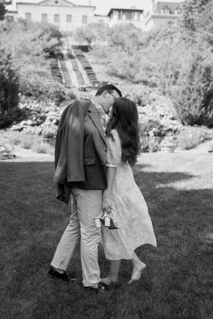Romantic black and white portrait of a couple during their Villa Terrace engagement session