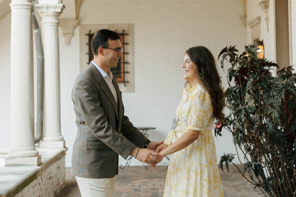 Close-up photo from a Villa Terrace engagement session with European-inspired styling