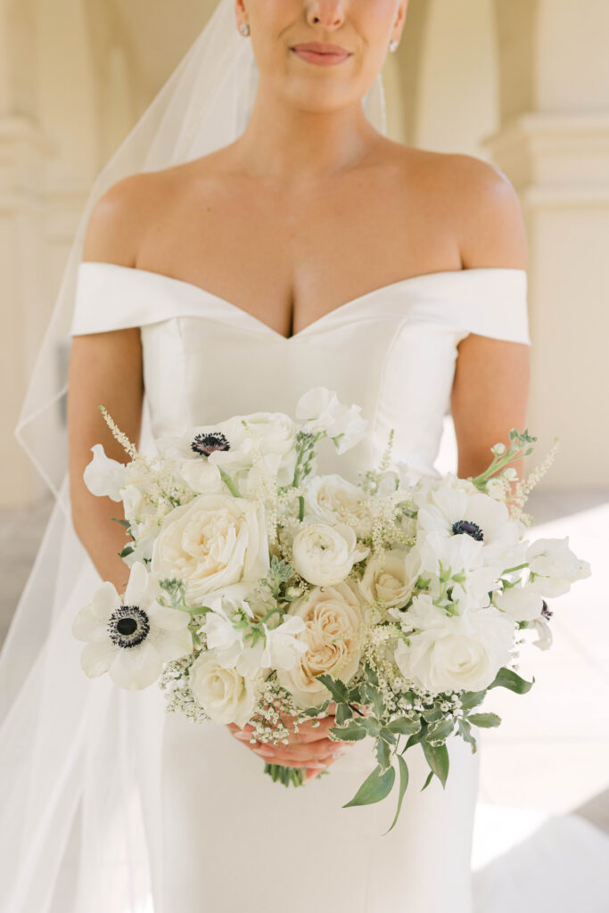 Classy bridal portrait at a spring Phoenix wedding at Brophy Chapel