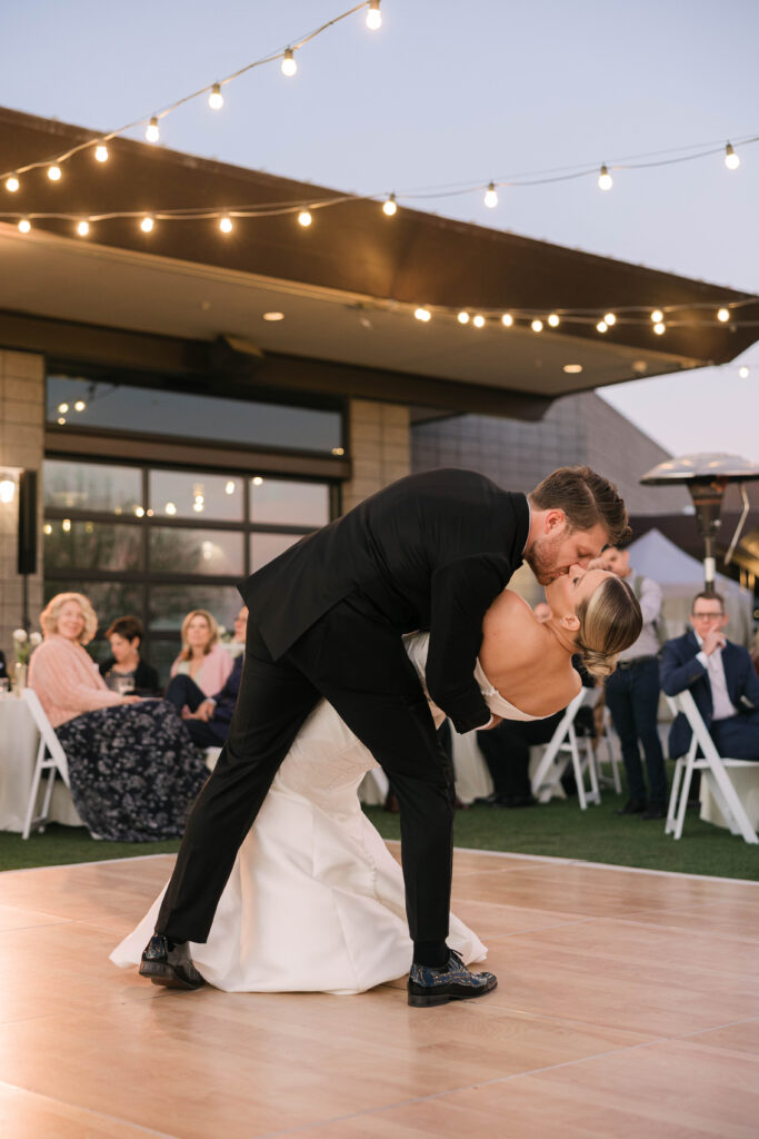 Bride and Groom's first dance from their romantic, Phoenix wedding at Papago Golf Club
