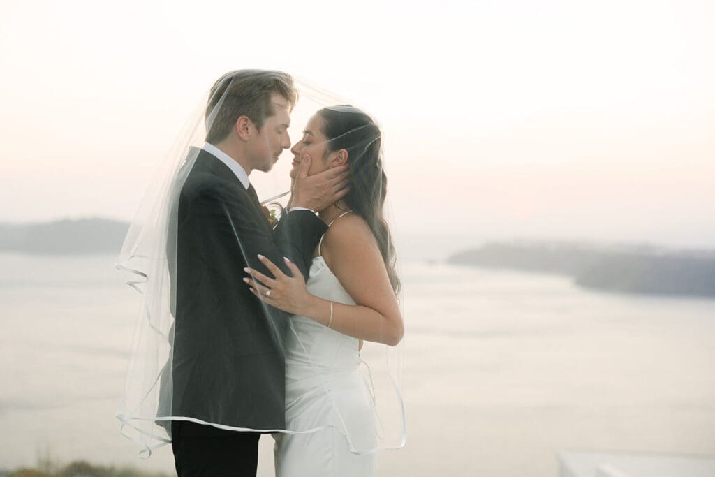 sunset wedding portraits in Santorini