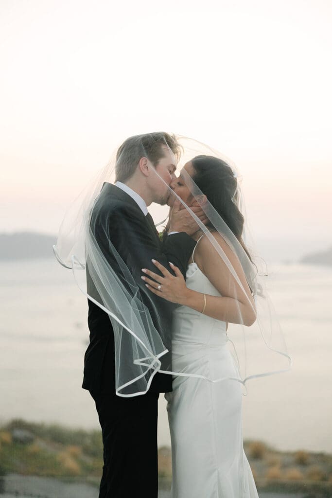 Bride and groom under the veil photo