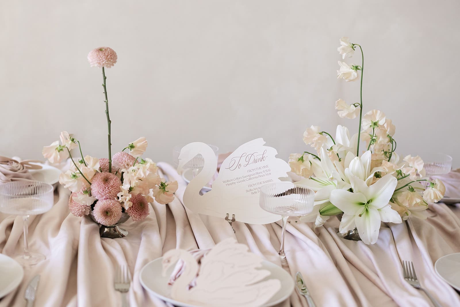 editorial wedding tablescape Chicago wedding editorial with soft pink tones