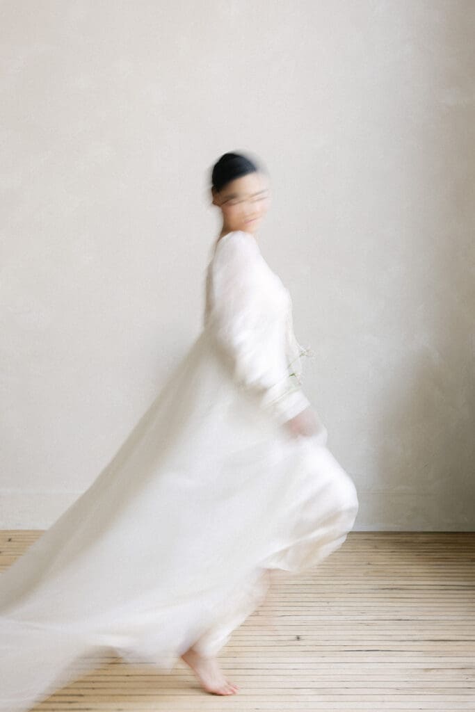 running bridal portrait Chicago wedding editorial light and airy feel